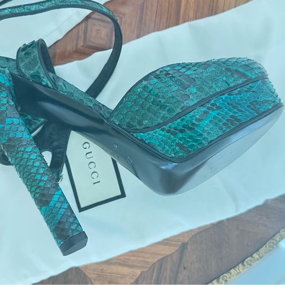 Gucci Women's Teal Snakeskin Heels Platform, original dust bags - Picture 7 of 16